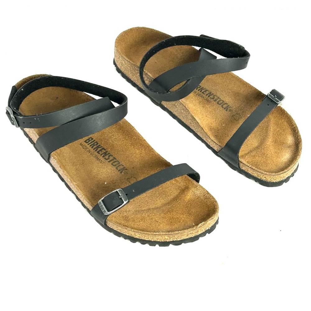 Birkenstock Black Sandals with Adjustable Straps and Cork Footbed